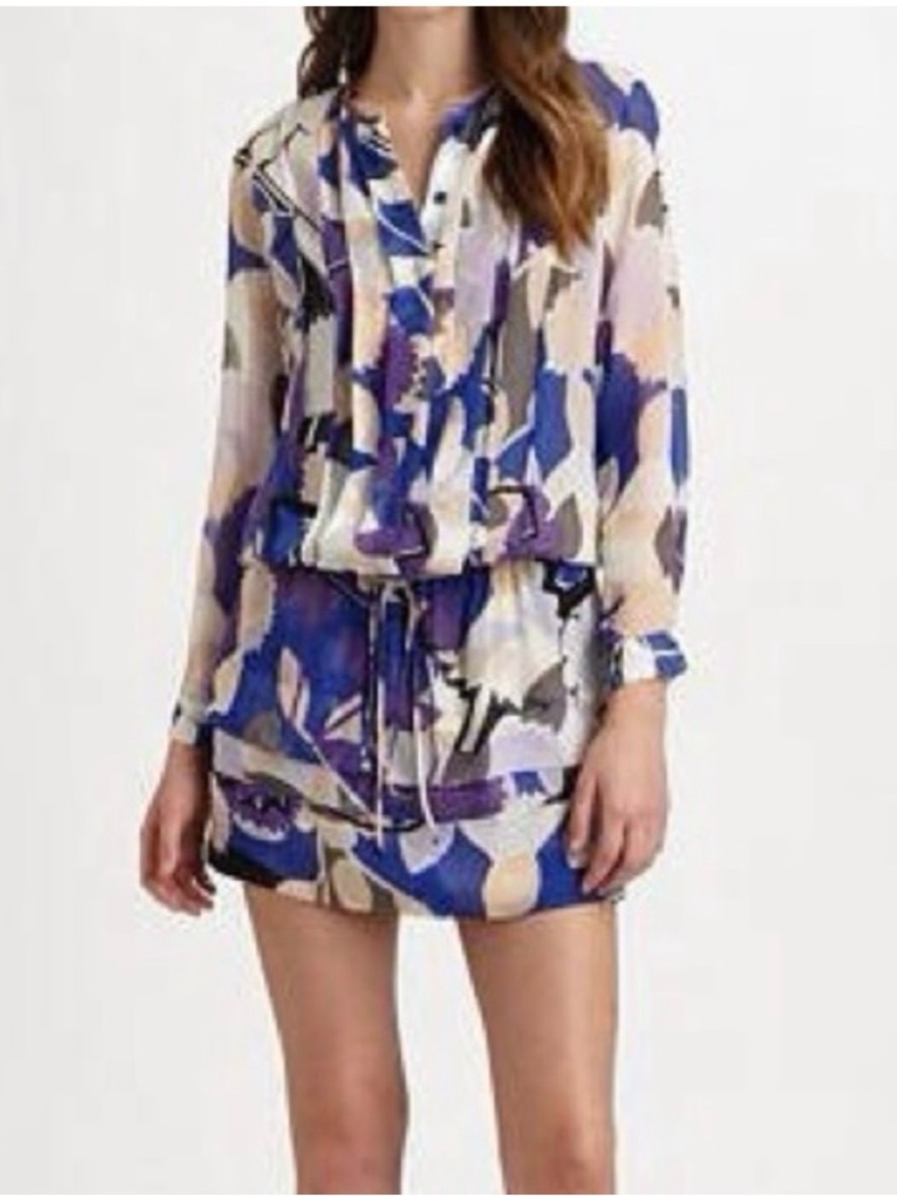 Diane Von Furstenberg Francesca Purple Floral All Silk Button Up Mini Dress 6